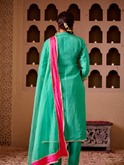 Krishika Emerald Green Silk Hand Embroidered Suit Set