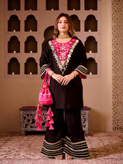 Aayna Black Silk Hand Embroidered Kurta Set