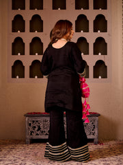 Aayna Black Silk Hand Embroidered Kurta Set