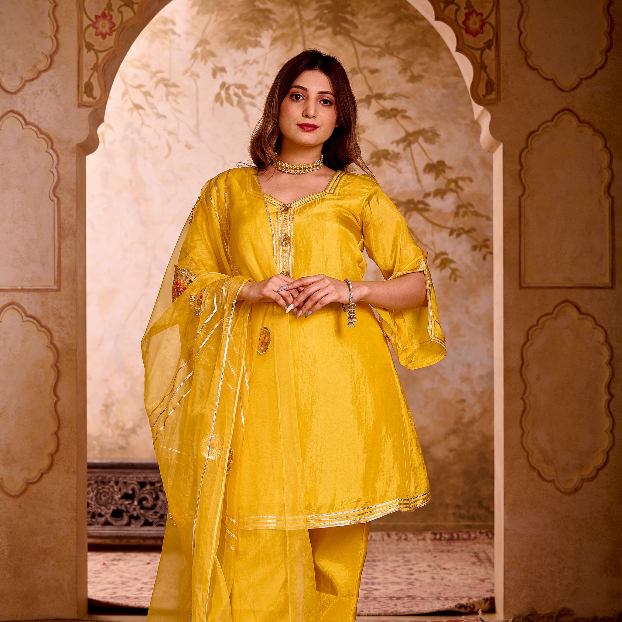 Sun Kissed Yellow Silk Suit With Gota Work