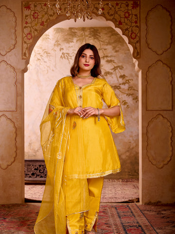 Sun Kissed Yellow Silk Suit With Gota Work