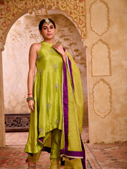 Kelly Green Silk Hand Embroidered Suit Set