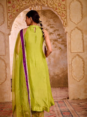 Kelly Green Silk Hand Embroidered Suit Set