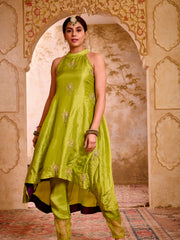 Kelly Green Silk Hand Embroidered Suit Set