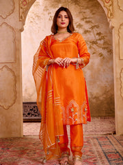 Sunset Orange Silk Suit With Gota Work