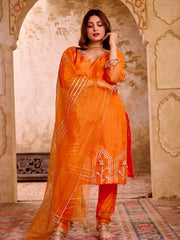 Sunset Orange Silk Suit With Gota Work