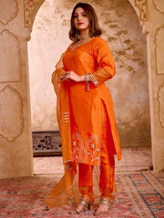 Sunset Orange Silk Suit With Gota Work