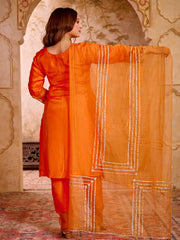 Sunset Orange Silk Suit With Gota Work