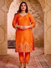 Sunset Orange Silk Suit With Gota Work