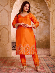 Sunset Orange Silk Suit With Gota Work