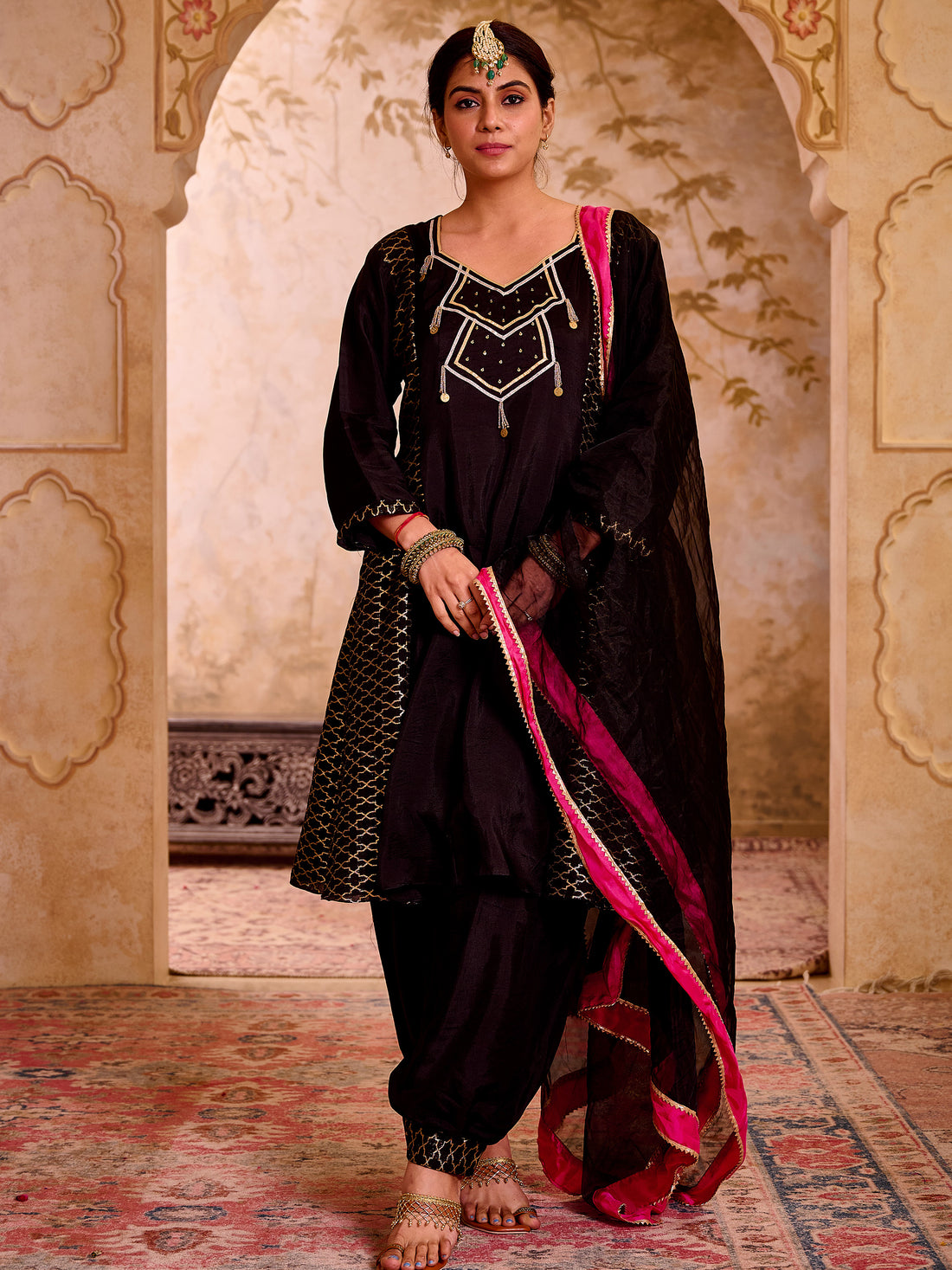 Black Silk Suit With Gota Work