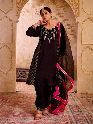Black Silk Suit With Gota Work