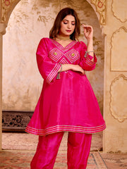 Pink Silk Suit With Gota Work