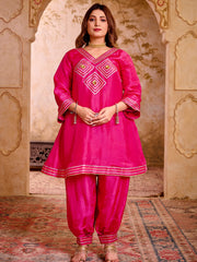 Pink Silk Suit With Gota Work