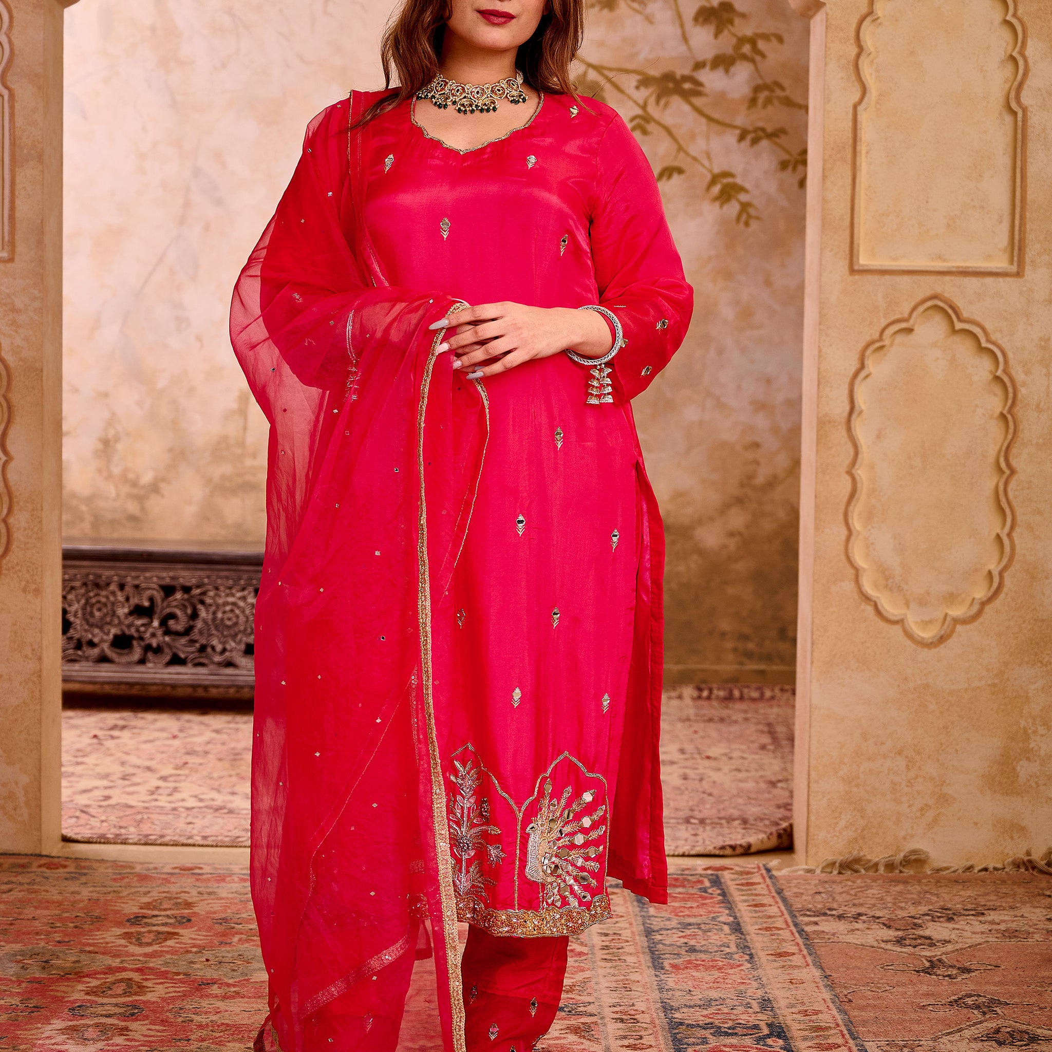 Sarangi Pink Silk Hand Embroidered Suit Set