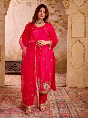 Sarangi Pink Silk Hand Embroidered Suit Set