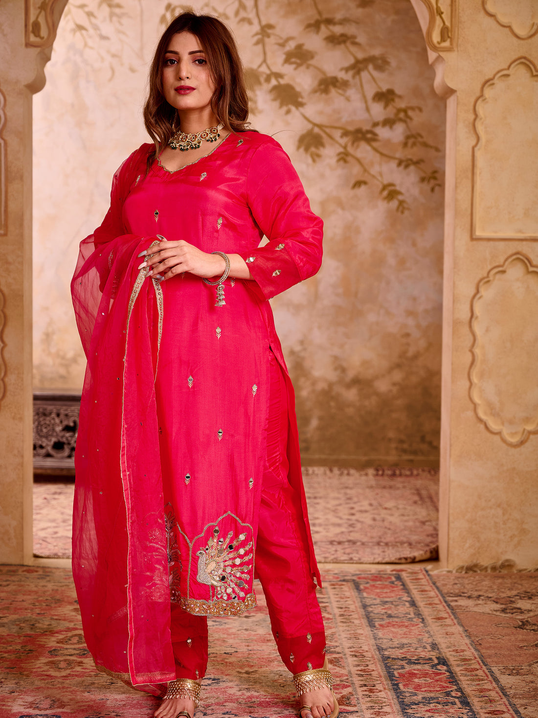 Sarangi Pink Silk Hand Embroidered Suit Set