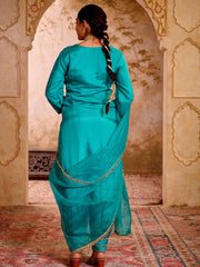 Sehej Teal Blue Hand Embroidered Suit Set