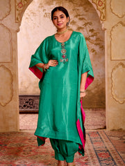 Samragi Emerald Green Silk Hand Embroidered Kaftan Set