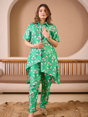 Pichwai Emerald Green Cotton Satin Hand Embroidered Co-ord Set