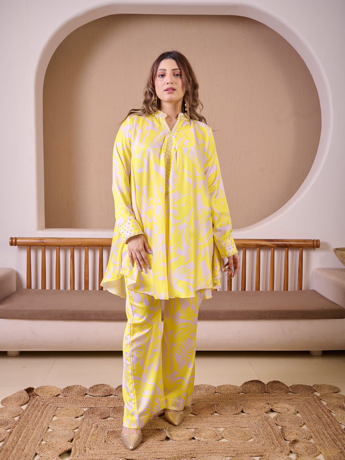 Lemonade Cotton Satin Hand Embroidered Co-ord Set