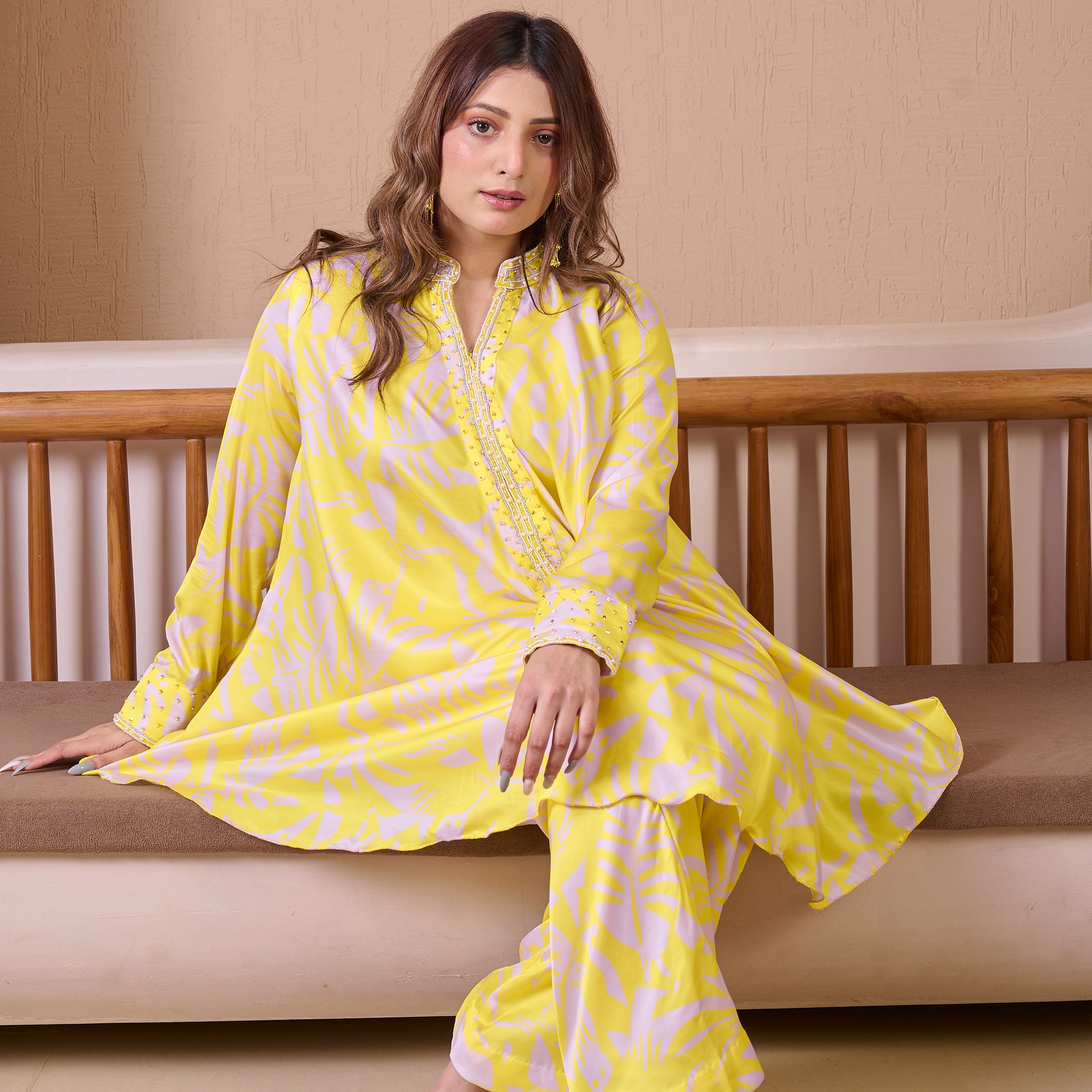 Lemonade Cotton Satin Hand Embroidered Co-ord Set