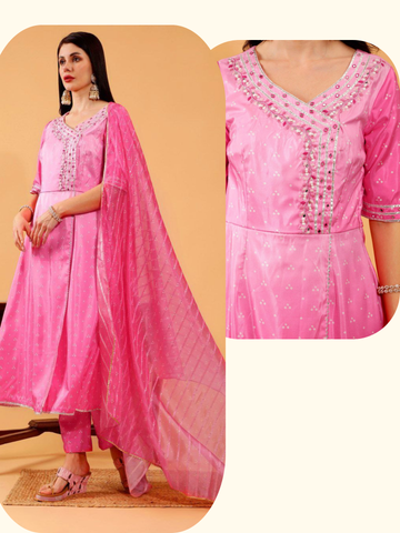 Chetna Ombre Pink Bandhani Hand Embroidered 3 Piece Suit Set