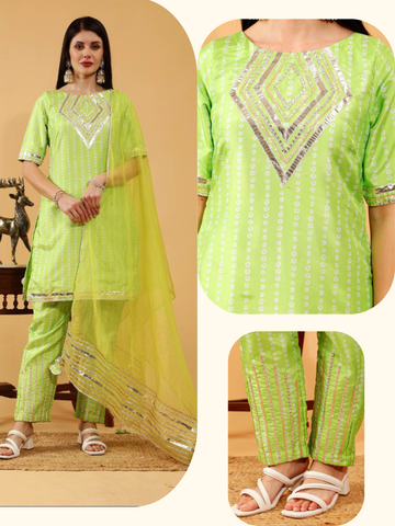 Shaila  Green Bandhani 3 Piece Suit Set