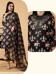 Prisha Black Patola Print Hand Embroidered 3 Piece Suit Set