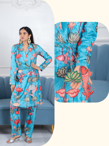 Seona Blue Pichwai 2 Piece Co-ord Set