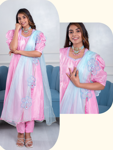 Rehana Baby Pink 3 Piece Suit Set With Embellished Dupatta