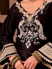 Sheeshmahal Black  Silk Hand Embroidered Suit Set