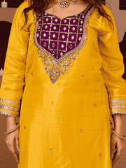 Sheeshphool Yellow Silk Hand Embroidered Suit Set