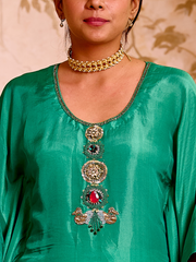 Samragi Emerald Green Silk Hand Embroidered Kaftan Set