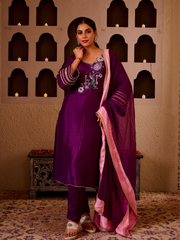 Mayuri Purple Silk Hand Embroidered Suit Set