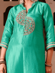 Krishika Emerald Green Silk Hand Embroidered Suit Set