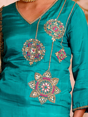 Sehej Teal Blue Hand Embroidered Suit Set