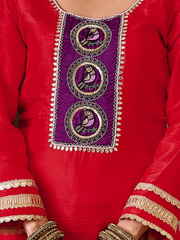 Pakhi Red Silk Hand Embroidered Suit Set