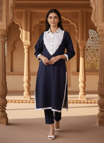 Navy Blue Pure Cotton Kurta Set