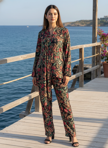 Black Velvet Paisley Print  Co-ord Set