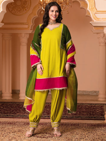 Lime Green Velvet Lace Suit Set