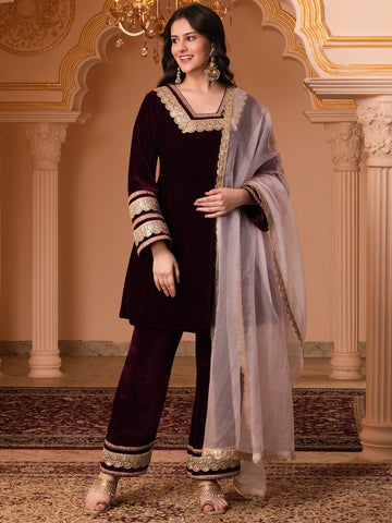 Wine Velvet Suit Set