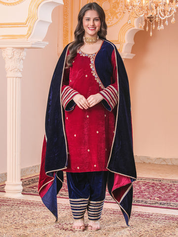 Maroon Velvet Hand Embroidered Suit Set
