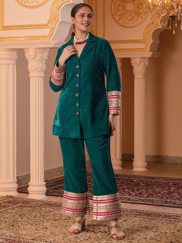 Teal Velvet Lace blazer Co-ord Set