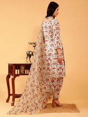 Vedika Beige Pichwai Print Hand Embroidered 3 Piece Suit Set