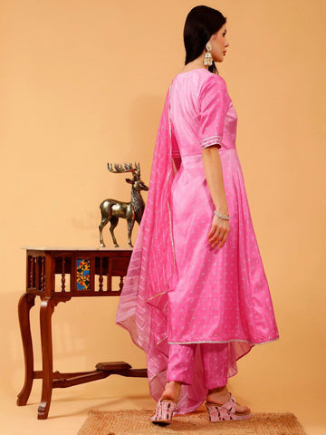 Chetna Ombre Pink Bandhani Hand Embroidered 3 Piece Suit Set