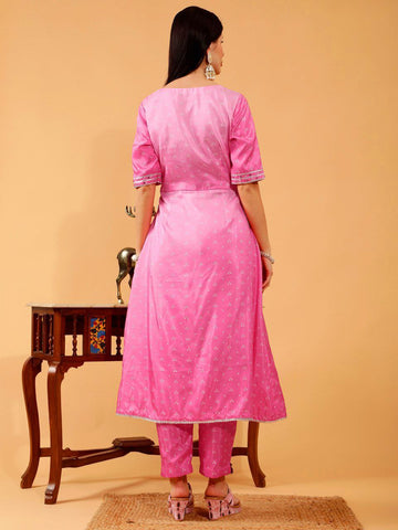 Chetna Ombre Pink Bandhani Hand Embroidered 3 Piece Suit Set