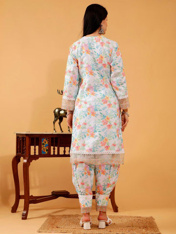 Nitya White Floral Print 3 Piece Suit Set