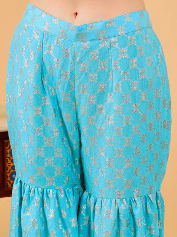 Brinda Sky Blue Hand Embroidered 3 Piece Suit Set