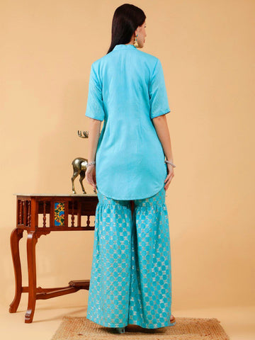 Brinda Sky Blue Hand Embroidered 3 Piece Suit Set